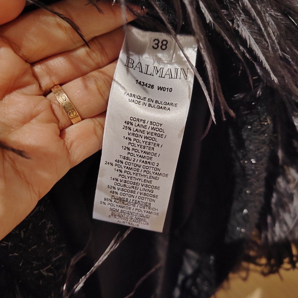 NWT Balmain Women's Black Feather Hem Tweed Dress 38 Retail $3800 - Picture 10 of 11